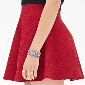 Forever 21 Flower Lace Textured Skater Skirt Red M